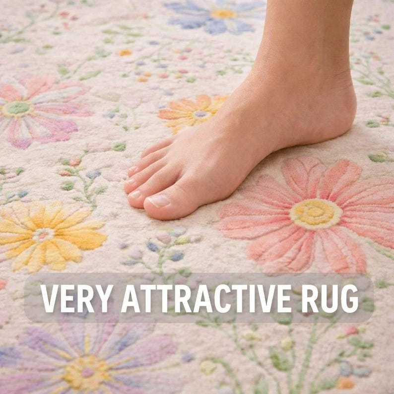 Botanical kids room rug featuring colorful garden flowers and soft plush texture