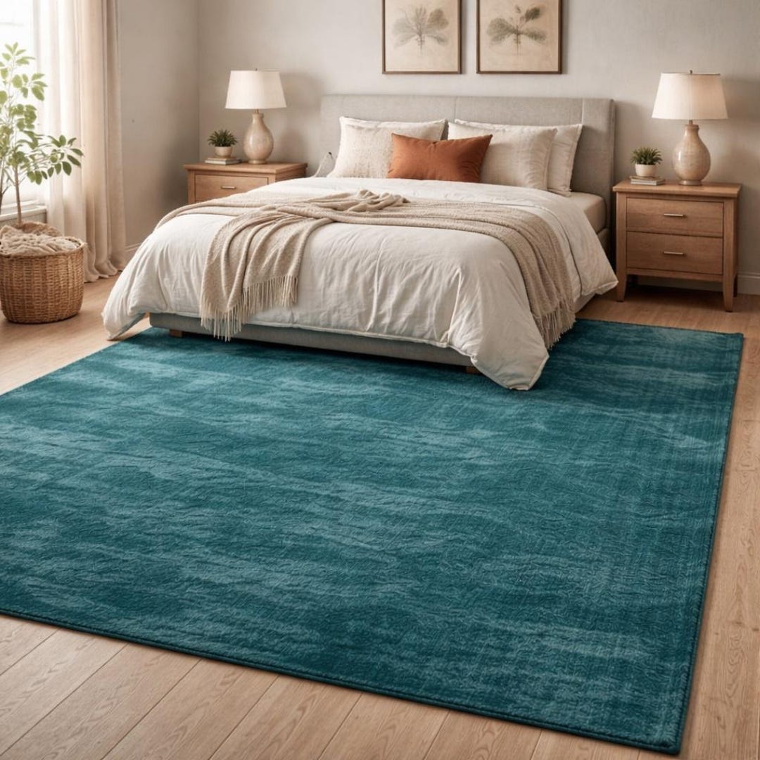 Hand Tufted Rug | Solid Teal Wool Carpet | Minimalist Modern Home Decor ...