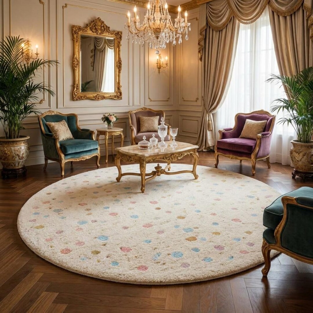 Round Pastel Dot Hand Tufted Wool Rug | Soft Kids Room Carpet | Baby ...