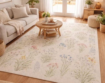 Hand Tufted Floral Rug | Handmade Wool Nature Inspired Rugfor Living Room