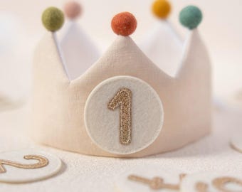 Personalized birthday crown for baby and children's birthdays | Muslin fabric crown | Party crown with age | Cake smash photo prop