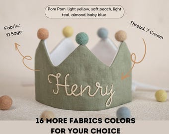 Personalized birthday crown for boys and girls | Muslin fabric crown for baby and children's birthdays with name | Cake smash photo