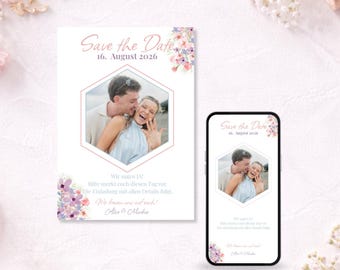 Save the Date Wedding Flowers | Personalized Digital Invitation with Photo | WhatsApp Invitation | Wedding Invite Template | Engagement