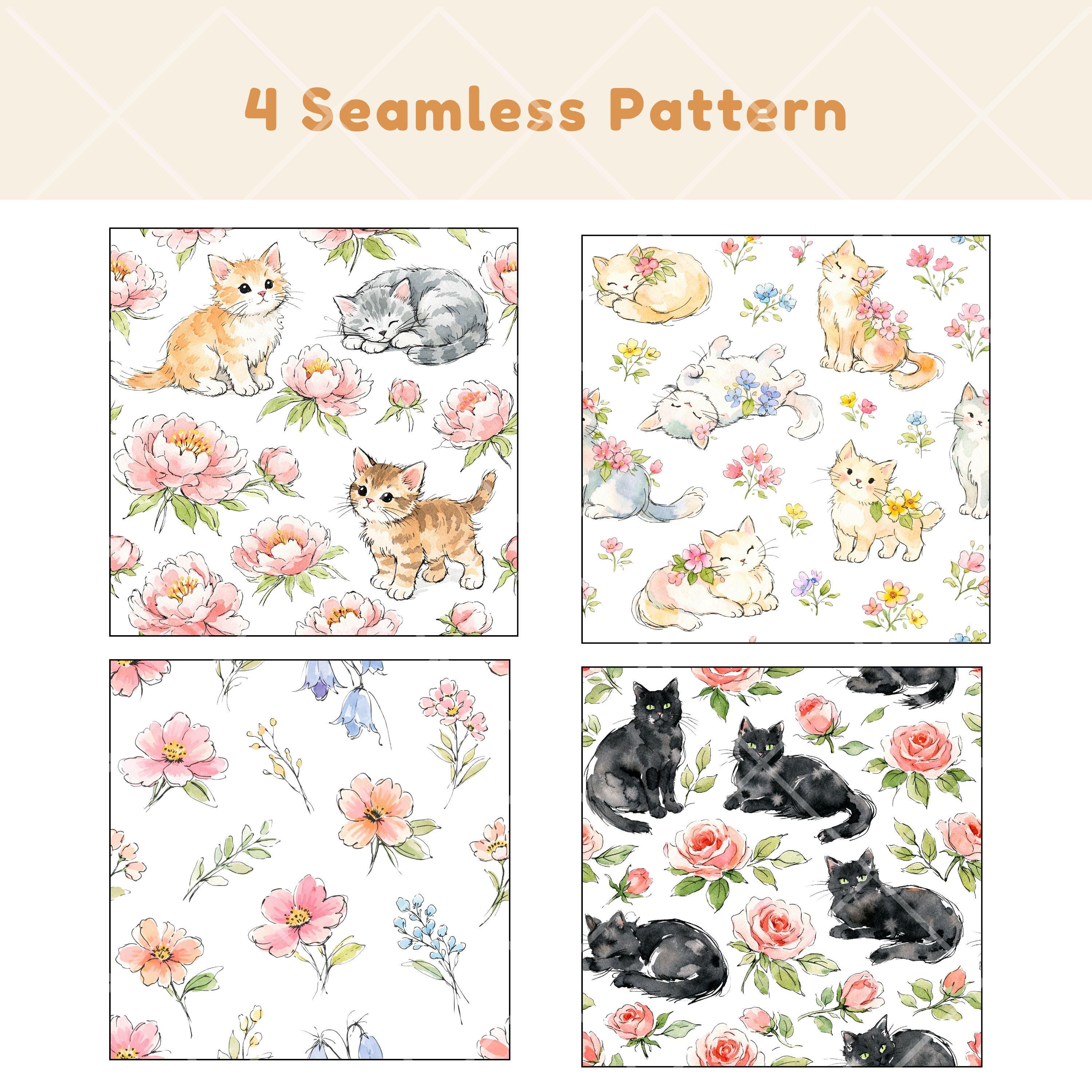 Watercolor Floral Cat Clipart Bundle, Cute Kitty PNG Graphics, Spring ...