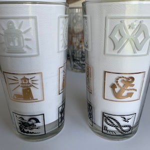 Vintage Nautical Tumblers Gold, Black and White Set of 8 Tumblers