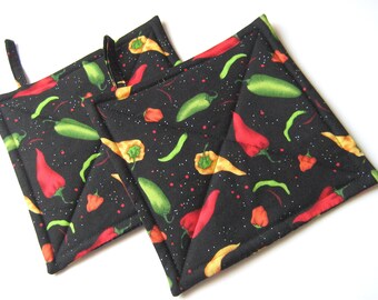 Chile Pepper Potholders, USA Handmade Quilted Hot Pads, Gift Wrapped Southwest Kitchen Décor