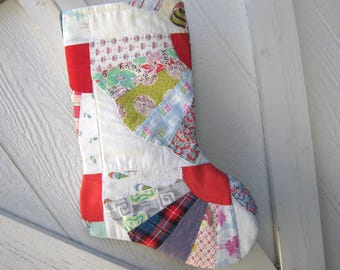 Granny's Quilt Christmas Stocking, X-Large, Rustic Cottage Holiday Décor, Handmade in New Mexico