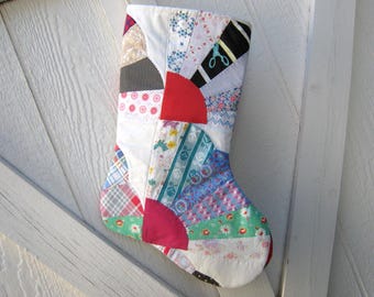 Granny's Quilt Christmas Stocking, X-Large, Rustic Cottage Holiday Décor, Handmade in New Mexico