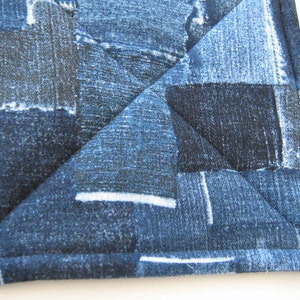 Faux Denim Potholders, Quilted Indigo Blue Patchwork Look Hot Pads, USA Handmade Housewarming, Hostess Gift image 6