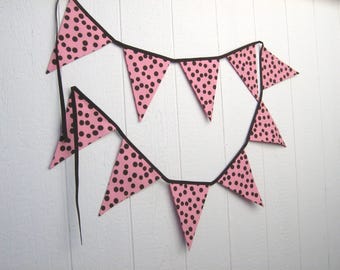 Polka Dot Baby Shower Garland in Pink, Gender Reveal Party Décor, Pink & Brown Bunting or Mantel Banner, Child's Nursery Decoration