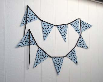 Polka Dot Baby Shower Garland in Blue, Gender Reveal Party Décor, Light Blue & Brown Bunting or Mantel Banner, Child's Nursery Decoration