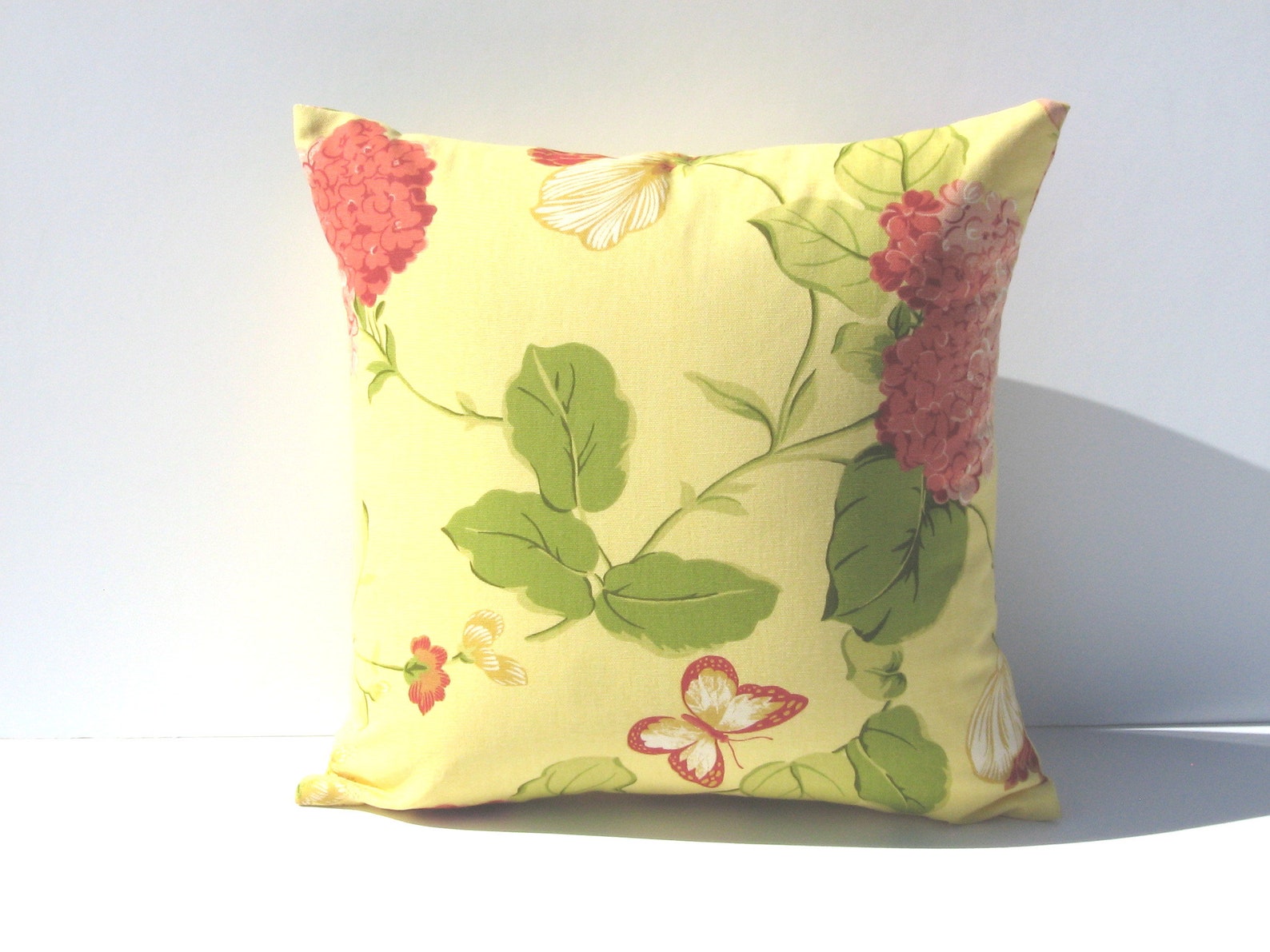Floral Yellow Pillow Cover With Coral Green Gold and White Etsy