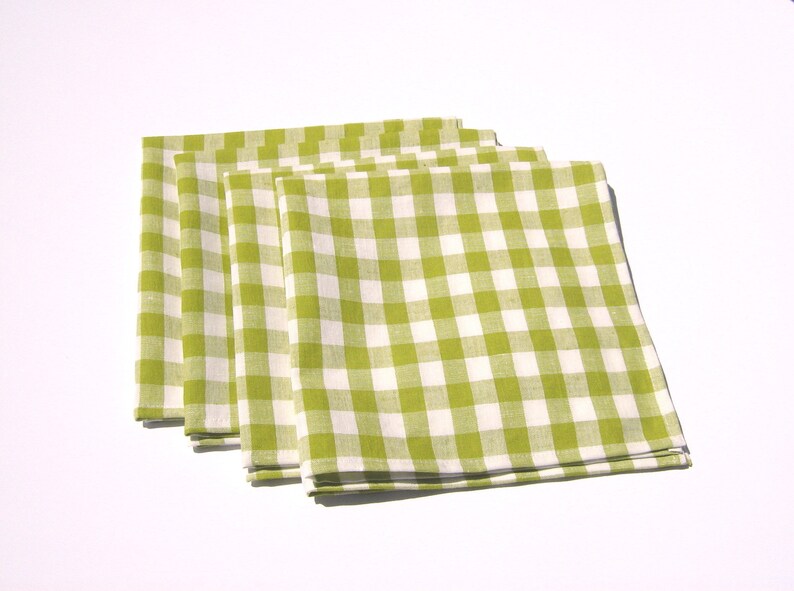 Gingham Check Napkins in Green White Linen Set of 4 Etsy
