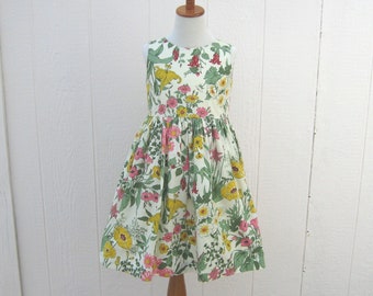 Girl's Floral Cotton Summer Dress, Vintage Wildflower Print, Girls Size 7