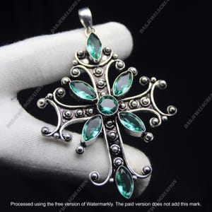 Paraiba tourmaline cross necklace - Etsy 日本