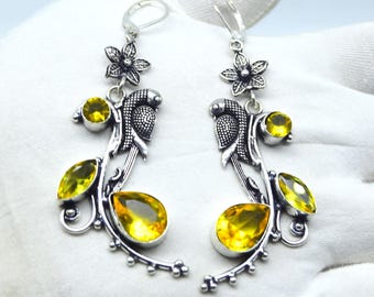 Earrings...!! Handmade 925 Sterling Silver Jewelry - Citrine Gemstone Statement Gift for Her