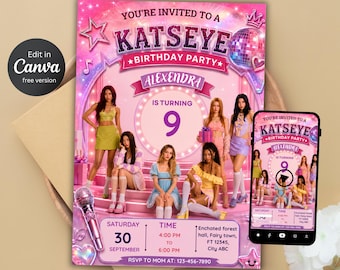 KATSEYE Birthday Invitation | Purple Girl Group Theme | Pink Pop Star Party Invite | Editable Canva Template | Printable & Video