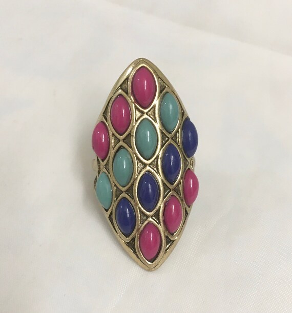 Vintage Multi Stone Pave Statement Ring Chunky Ri… - image 1