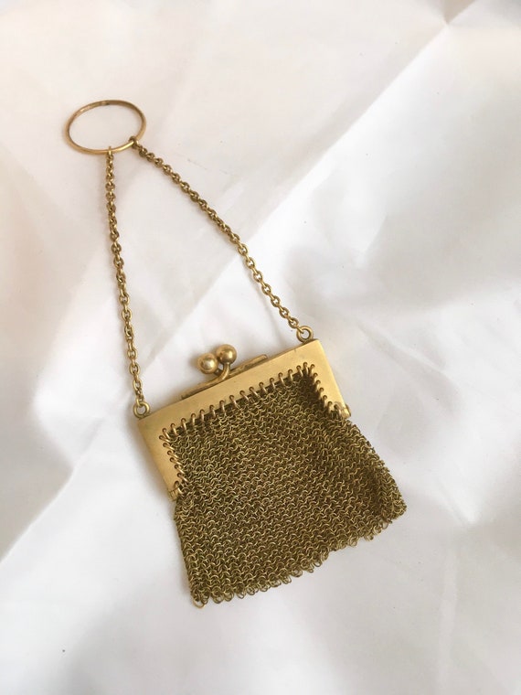 Antique Gold Mesh Finger Purse Coin Purse - image 1