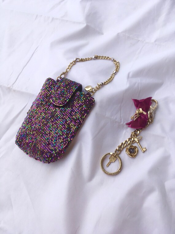 Purple Iridescent Beaded Pouch Coin Purse and Mat… - image 5