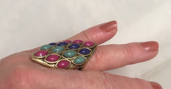 Vintage Multi Stone Pave Statement Ring Chunky Ri… - image 6
