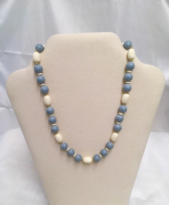 Vintage Napier Beaded Necklace Baby Blue and White