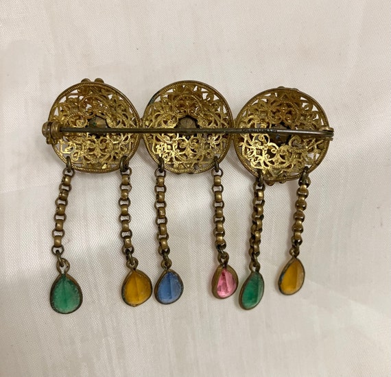 Antique Czechoslovakia Jeweled Enamel Gold Brooch… - image 6