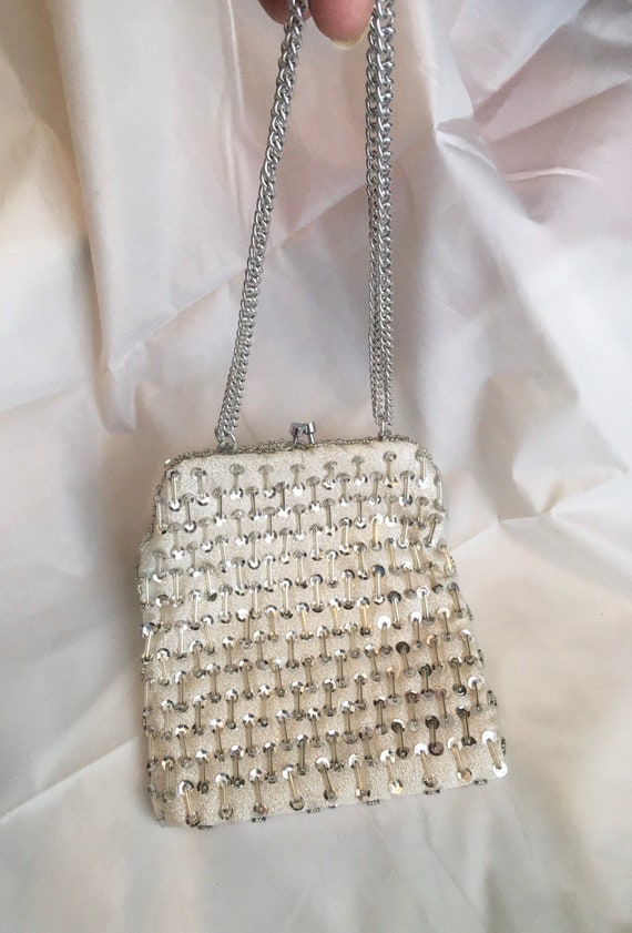 Vintage Beaded and Sequin Silver Purse