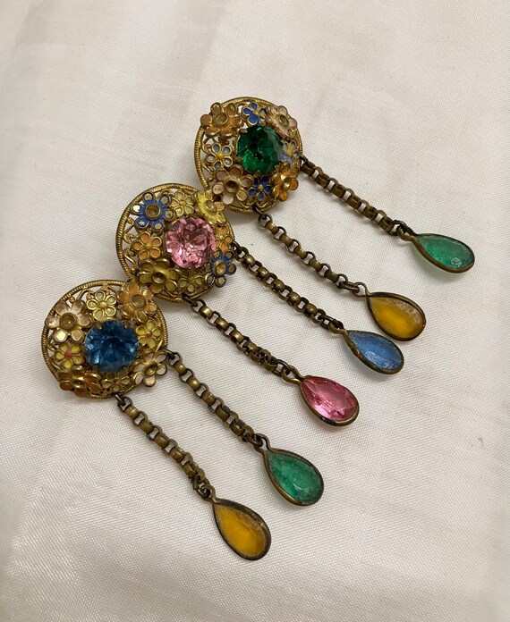 Antique Czechoslovakia Jeweled Enamel Gold Brooch… - image 8