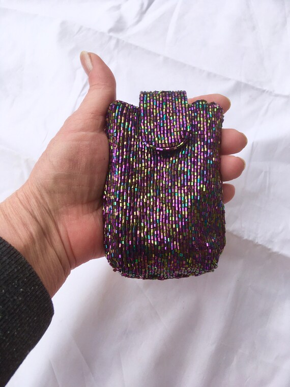 Purple Iridescent Beaded Pouch Coin Purse and Mat… - image 8