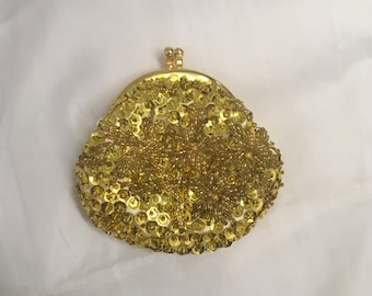 Vintage Gold Sequin Beaded Coin Purse 1950s