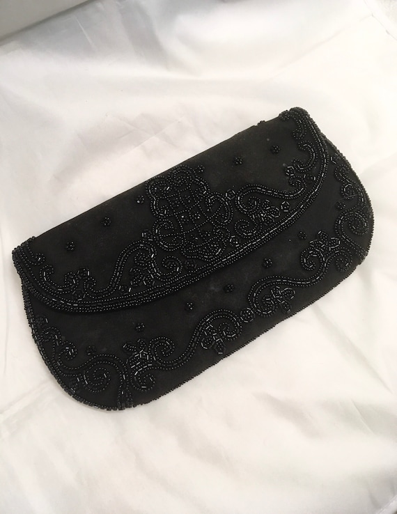 Antique French Black Beaded Purse France 1920