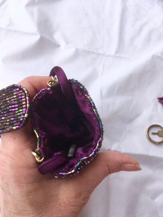 Purple Iridescent Beaded Pouch Coin Purse and Mat… - image 3