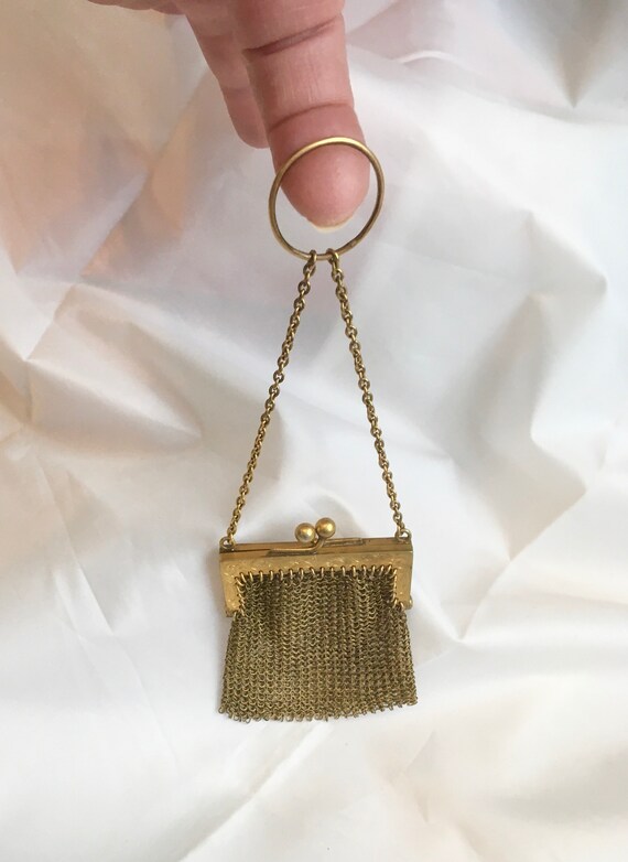 Antique Gold Mesh Finger Purse Coin Purse - image 4