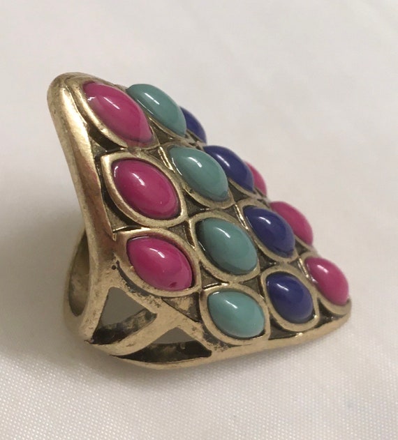 Vintage Multi Stone Pave Statement Ring Chunky Ri… - image 3