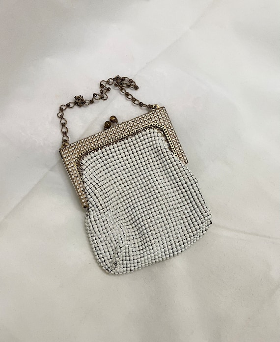 Vintage Enamel White Mesh Purse Whiting and Davis