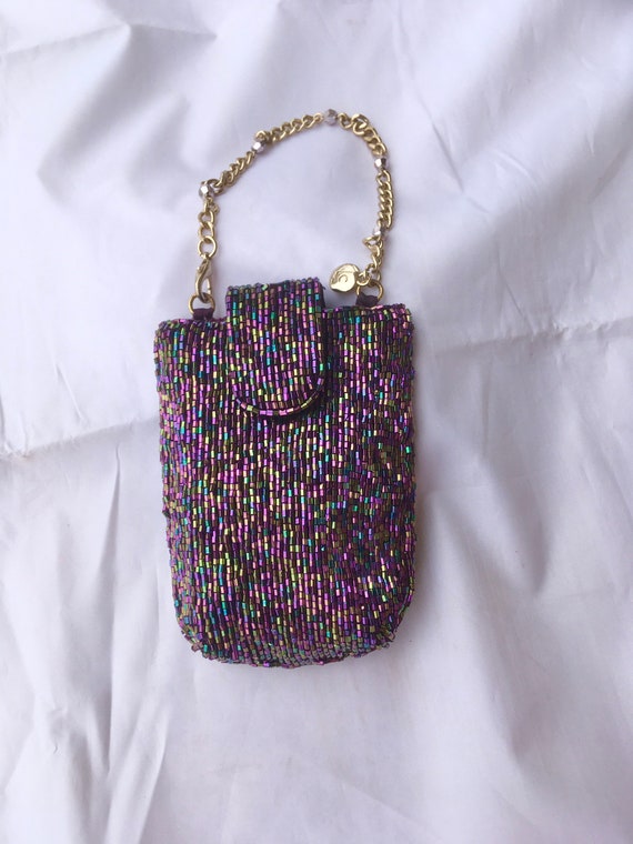 Purple Iridescent Beaded Pouch Coin Purse and Mat… - image 2