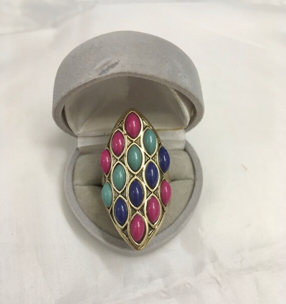 Vintage Multi Stone Pave Statement Ring Chunky Ri… - image 2