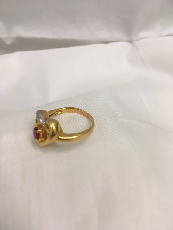18k Ruby Diamond Heart Ring Solid Yellow Gold - image 5