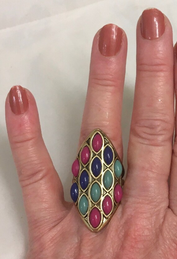 Vintage Multi Stone Pave Statement Ring Chunky Ri… - image 7