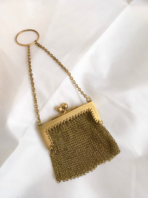 Antique Gold Mesh Finger Purse Coin Purse - image 2