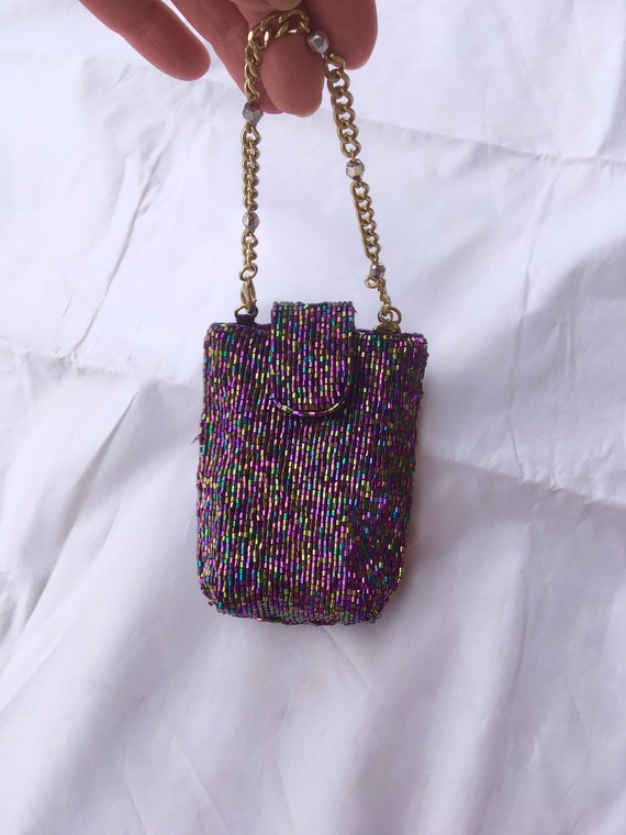 Purple Iridescent Beaded Pouch Coin Purse and Mat… - image 4
