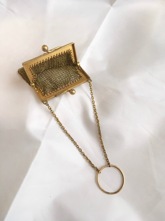 Antique Gold Mesh Finger Purse Coin Purse - image 3