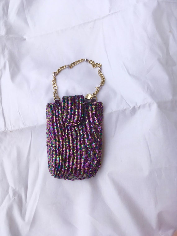 Purple Iridescent Beaded Pouch Coin Purse and Mat… - image 1