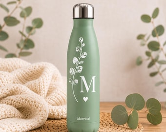 Personalisierte Thermoflasche 500ml | Trinkflasche mit Name | Geschenk für Frauen | Edelstahl Isolierflasche | BPA-frei | Blumendesign