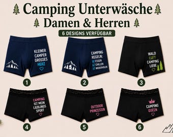 Camping Unterwäsche Damen & Herren | Camper Boxershorts mit Spruch | Camping Queen | Outdoor Prinzessin | Geschenk Camper