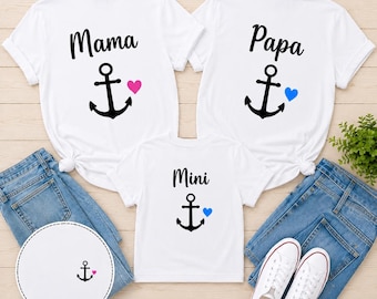 Familien Shirt personalisiert | Mama Papa Mini Shirt Set | Family Look T-Shirt mit Namen | Partnerlook Familie | Geschenk für Eltern