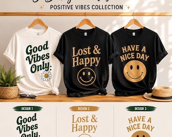 Positive Vibes Shirt | Good Vibes Only Shirt | Retro Smiley T-Shirt | Rückenprint Shirt | Unisex Sommer Shirt