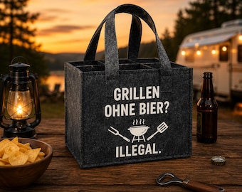 Camping Bierträger Filz | Grillen ohne Bier Illegal | Männer Geschenk Camping | Flaschentasche Bier | Männer Wellness Tasche | Vatertag