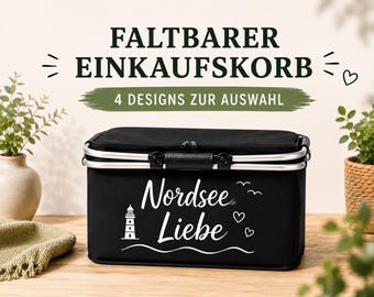 Faltbarer Einkaufskorb personalisiert | Camping Korb | Einkaufskorb mit Name | Picknickkorb | Nordsee Liebe | Coffee & Chaos